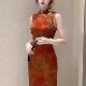 ແບບແຫ່ງຊາດ Summer ແບບຈີນໃຫມ່ Cheongsam ຄົນງານຮົງກົງ Rouge ກິ່ນຫອມ Floral