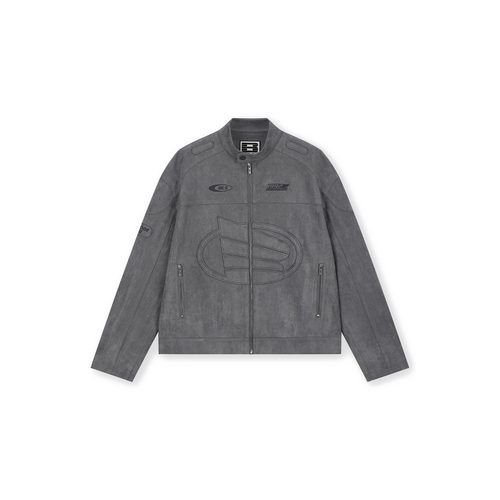 BONELESS刺绣logo麂皮机车夹克秋季美式高街休闲翻领复古外套男 - 图3