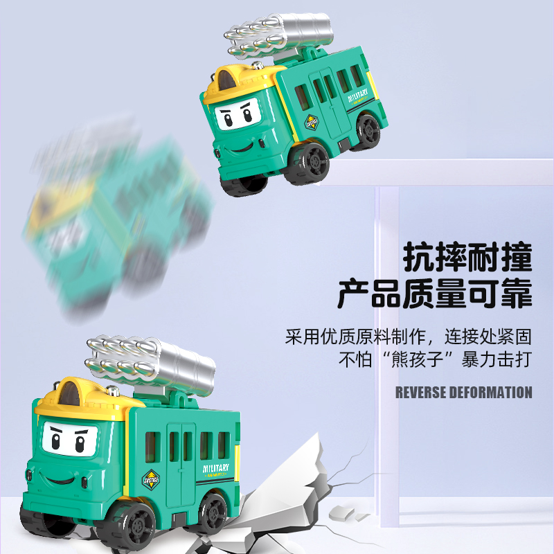 儿童百变校巴士公交车授权双面变形惯性玩具车反转车玩具男孩-图3