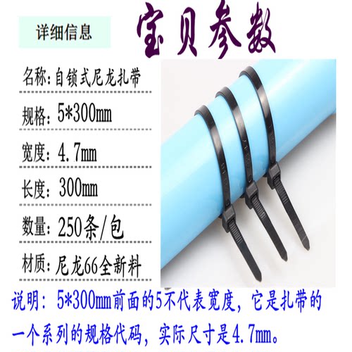 尼龙扎带5*300mm国标线束固定座卡扣 一拉得塑料标签防盗强力绑带 - 图0