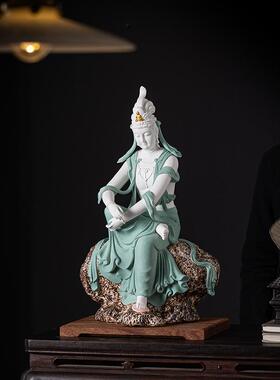 德化陶瓷自在观音佛像装饰摆件
