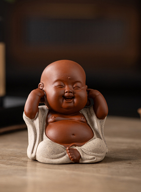 中式禅意三不弥勒佛摆件紫砂人物
