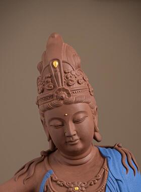 陶瓷中式水月自在观音摆件