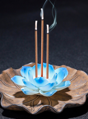 多孔线香插陶瓷佛手莲花荷花香炉3支香薰檀香沉香卧香座禅意摆件