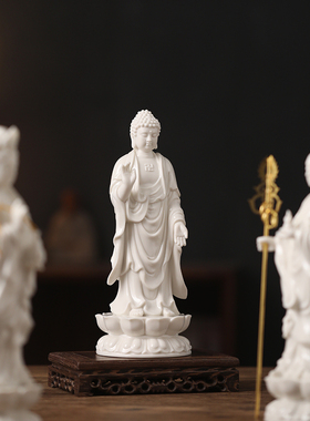 中式陶瓷婆娑三圣佛像摆件