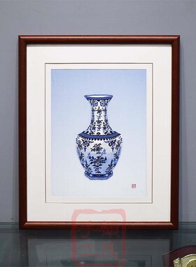 顾氏刺绣青花瓷瓶 打籽绣瓶 商务礼品刺绣画走廊玄关书房新中式画