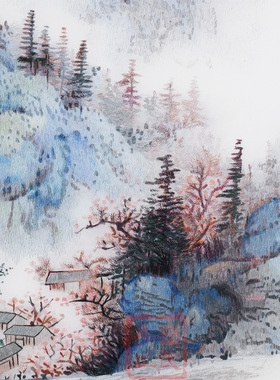 73*73顾氏刺绣古画山水风景 新中式客厅书房走廊 礼品装饰挂画五