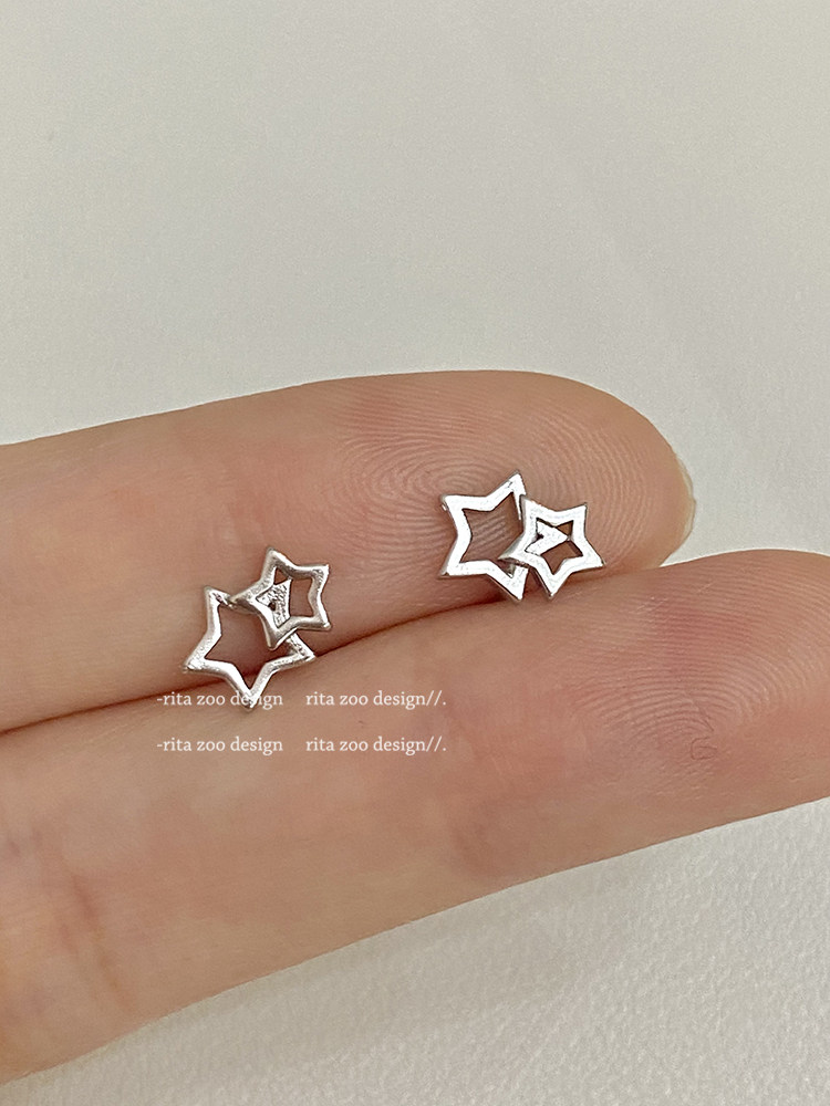 【Rita Zoo】镂空小星星ins精致简约可爱小巧双子星925银耳钉耳饰,淘宝优惠券,粉丝福利购,淘宝优惠卷