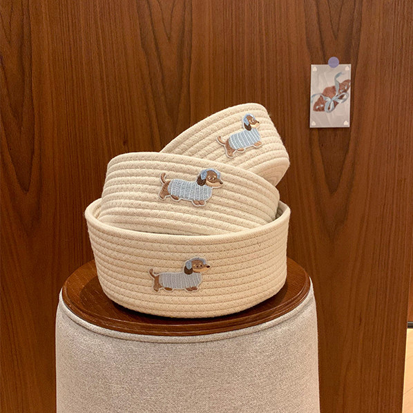 零食收纳筐家用客厅茶几桌面杂物零食收纳篮可爱小狗编织储物盒,淘宝优惠券,粉丝福利购,淘宝优惠卷