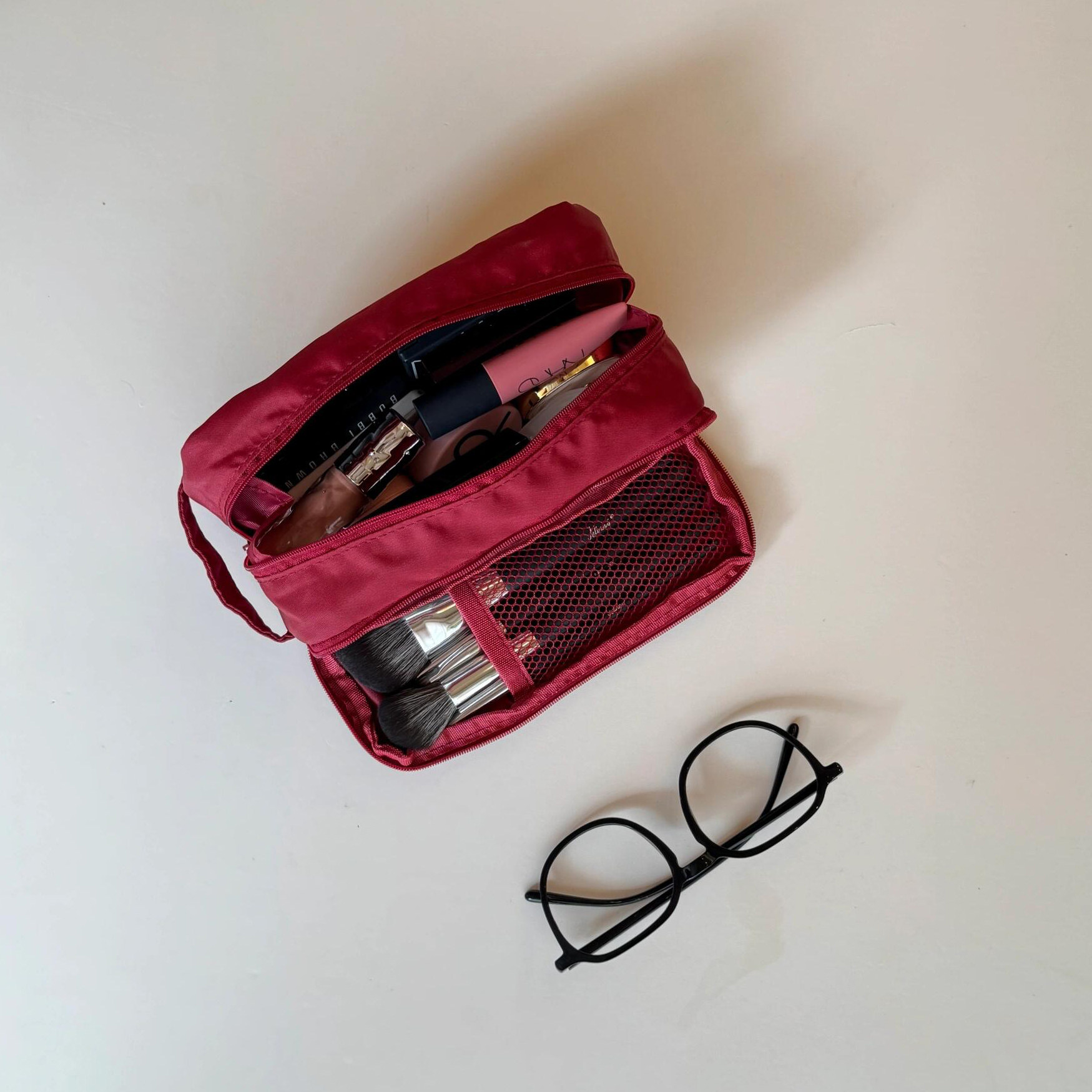 双拉链化妆包！网纱分区化妆刷收纳包笔袋大容量便携旅行洗漱包女,淘宝优惠券,粉丝福利购,淘宝优惠卷