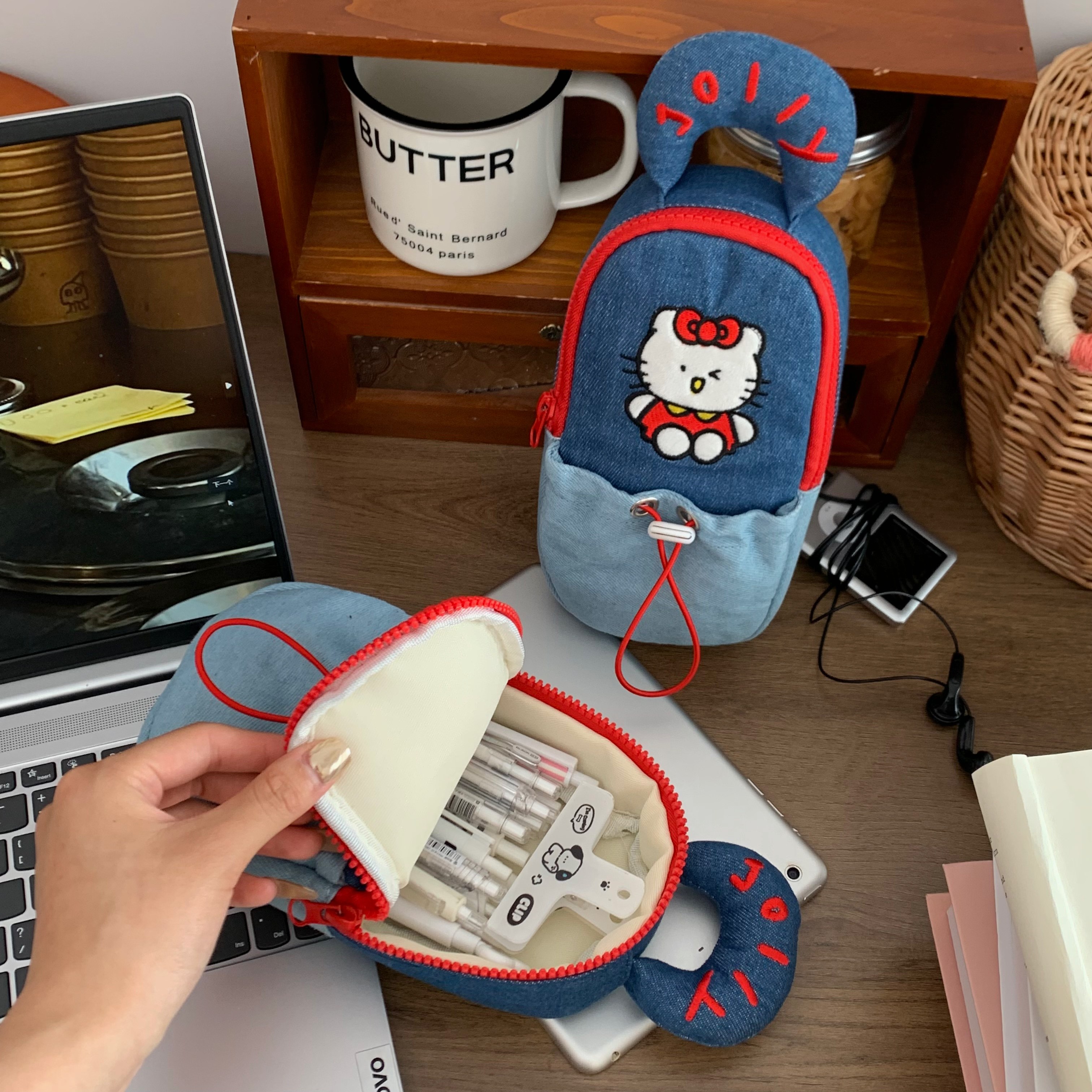 原创牛仔手提笔袋高颜值女生文具袋可爱日系猫咪大容量学生铅笔盒,淘宝优惠券,粉丝福利购,淘宝优惠卷