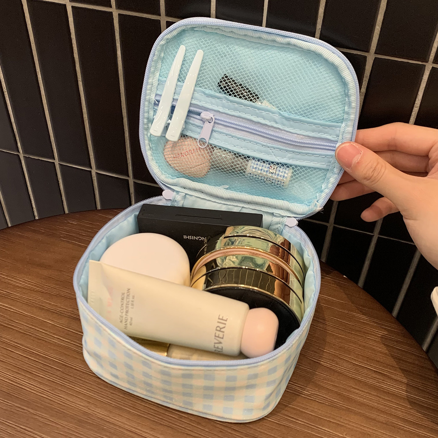 红格化妆包大容量旅行便携洗漱包女士小型随身化妆品化妆刷收纳包,淘宝优惠券,粉丝福利购,淘宝优惠卷