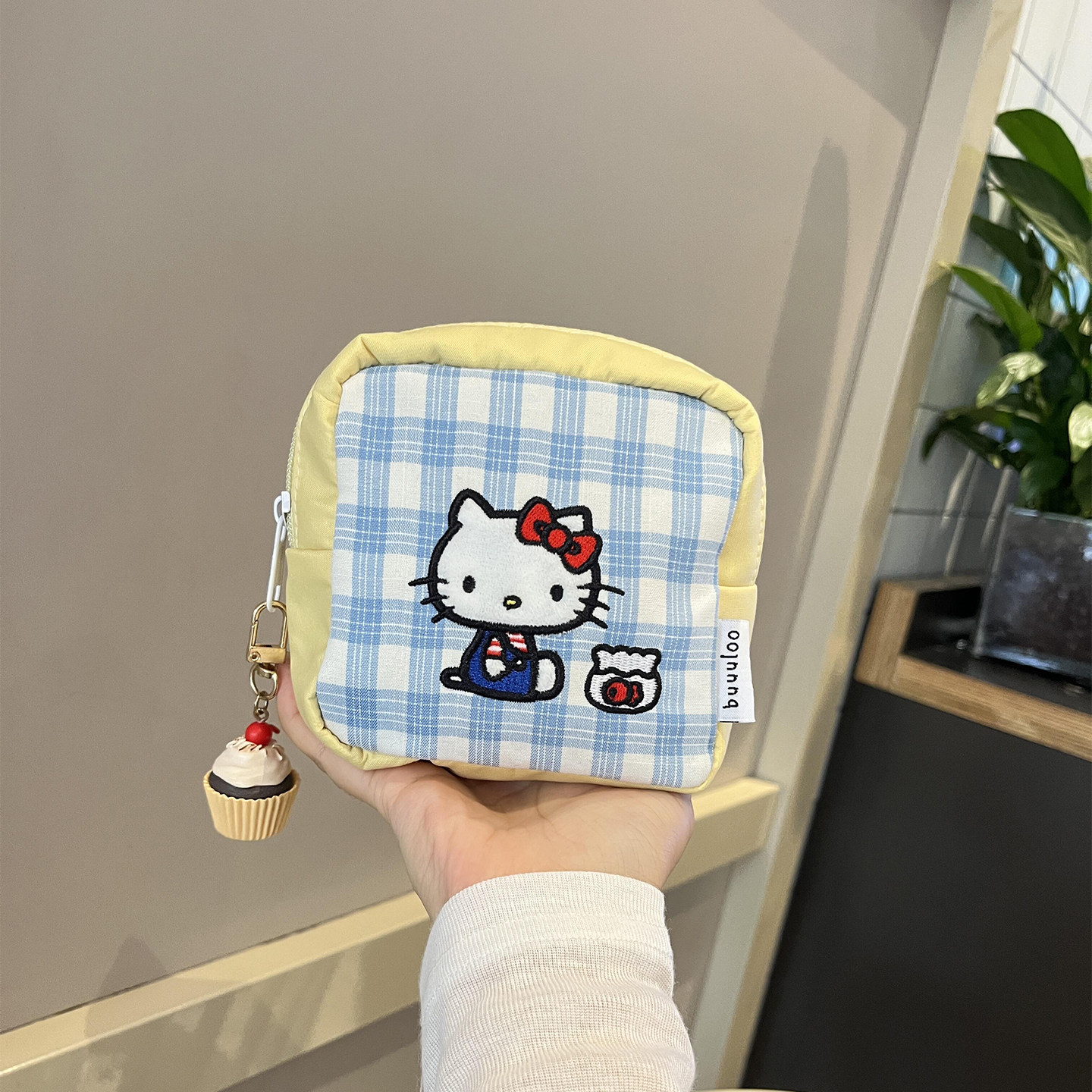 帆布格子豆腐包化妆包迷你收纳小包随身便携化妆品口红杂物零钱包,淘宝优惠券,粉丝福利购,淘宝优惠卷