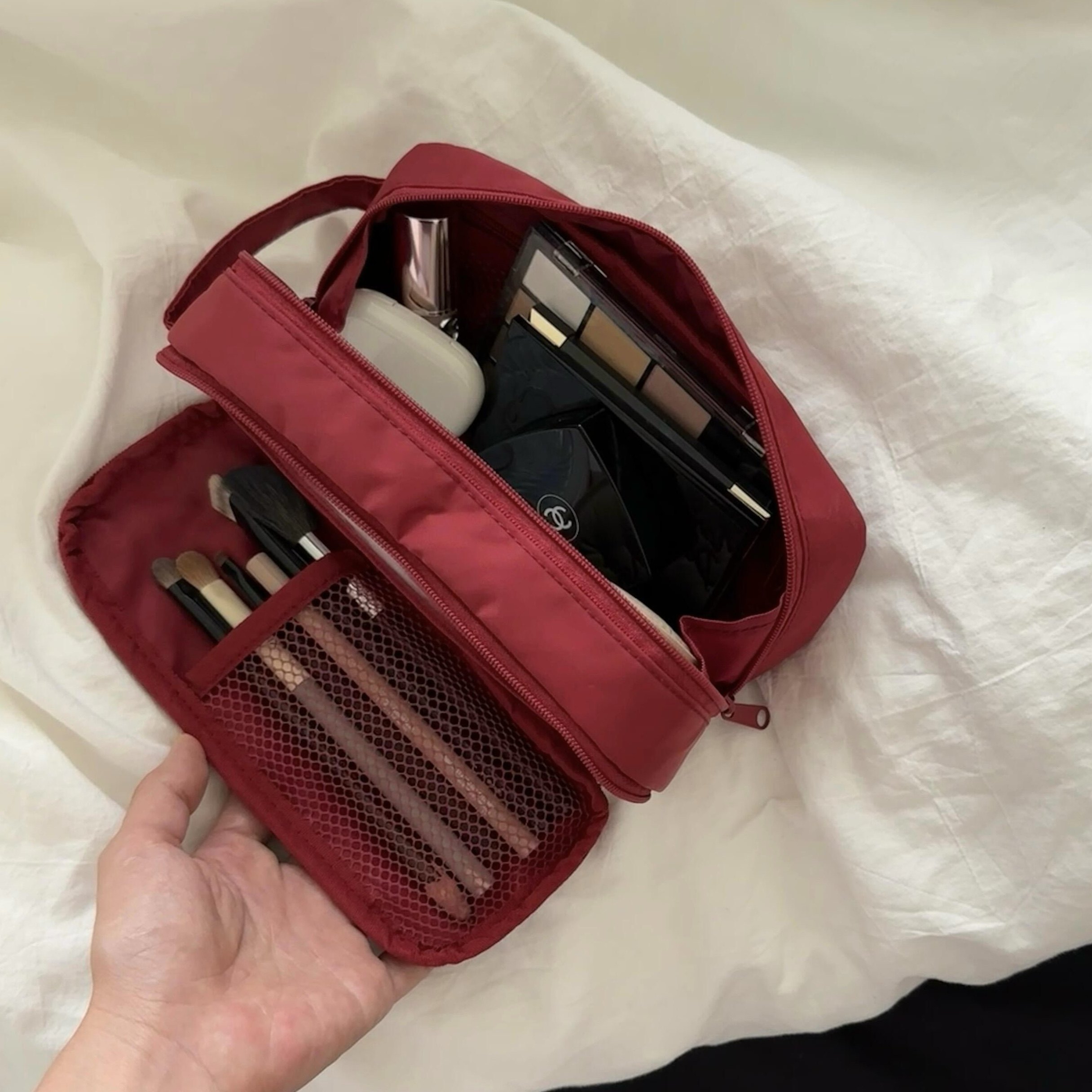 双拉链化妆包！网纱分区化妆刷收纳包笔袋大容量便携旅行洗漱包女,淘宝优惠券,粉丝福利购,淘宝优惠卷