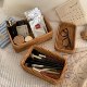 Retro rattan storage basket ins desktop storage box rectangular cosmetics finishing box tea table miscellaneous storage basket