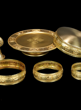 慧宝黄铜桌面摆件供佛曼扎盘托盘