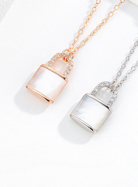 s925银锁头项链不过敏贝壳小众设计高级百搭时尚气质精致锁骨链