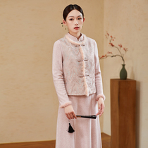 New Chinese Blouses Women 2023 Fall State Wind Neckline Buttoned Tangled womens outfitted waistcoat waistcoat Waistcoat Tea Suit Suit