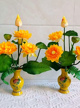 莲花供佛荷花绢花带瓶观音花束