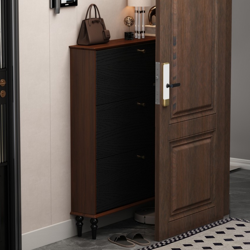 实木中古风超薄翻斗鞋柜家用门口入户进门黑色小户型玄关柜收纳柜,淘宝优惠券,粉丝福利购,淘宝优惠卷