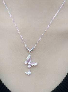 足银999珐琅彩蝴蝶流苏项链女