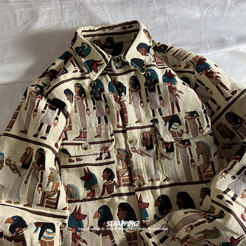 古埃及文化北欧绣花衬衫外套春秋呢子vintage日系复古男女潮流 - 图1