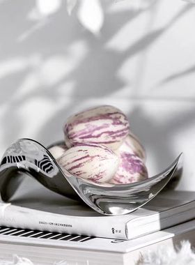 现代样板间客厅茶几摆件异形果盘花器花艺组合酒店售楼处软装饰品