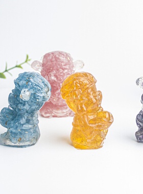 跨境天然水晶碎石滴胶财神爷招财