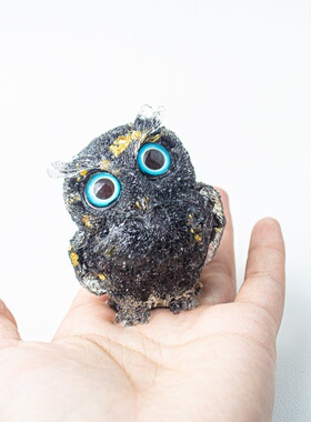 跨境天然水晶碎石滴胶眼睛猫头鹰