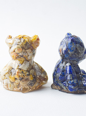 跨境天然水晶碎石滴胶小号镜面熊