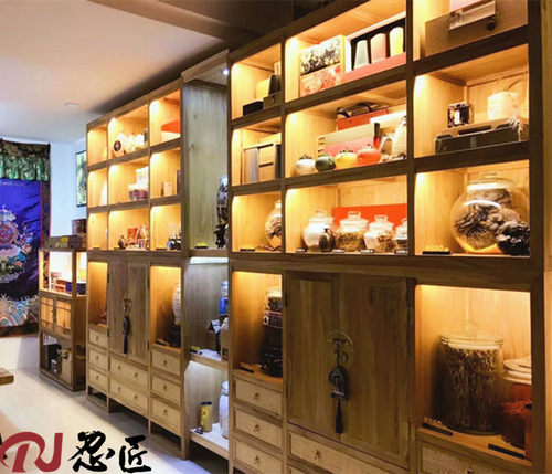 新中式展柜老榆木茶叶陶瓷工艺品展示柜古董紫砂壶博古架实木书柜 - 图2