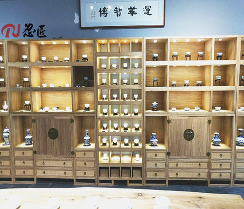 新中式展柜老榆木茶叶陶瓷工艺品展示柜古董紫砂壶博古架实木书柜 - 图1
