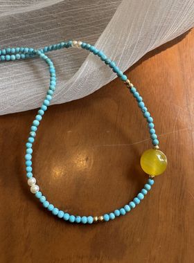 绿松石钛钢项链轻奢黄玛瑙锁骨链