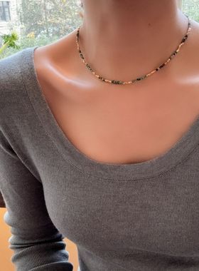 法式复古天然石榴石串珠项链女