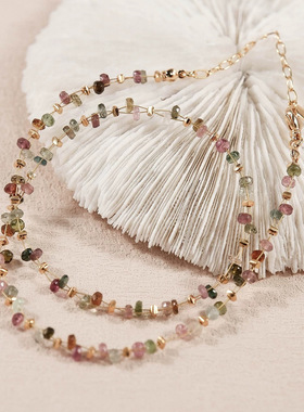 天然碧玺彩色串珠项链女