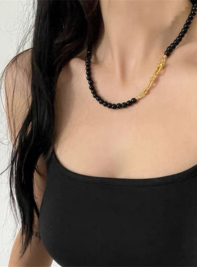 施家灰色珍珠女百搭项链毛衣链