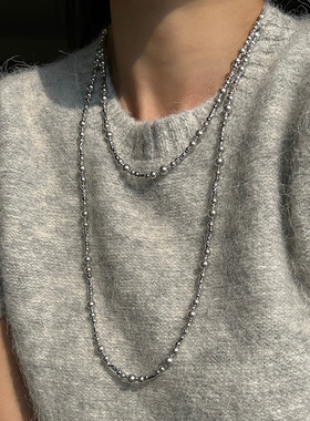 施家银灰色珍珠铜合金女毛衣链