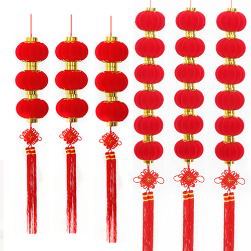 大红植绒小灯笼连串树上挂饰元旦春节户外室内装饰品批发小红灯笼 - 图3