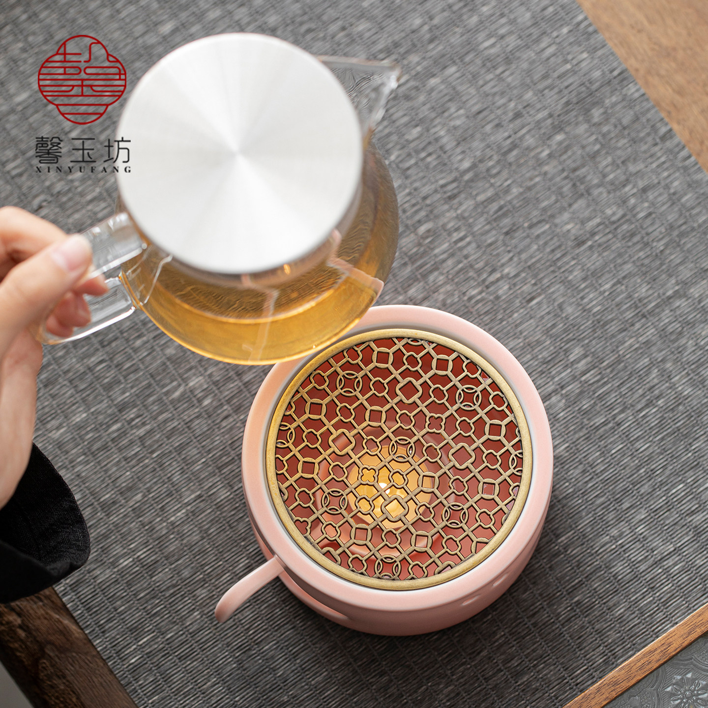 馨玉坊少女心粉色陶瓷温茶炉花茶壶套装冬季茶水保温过滤泡茶壶杯,淘宝优惠券,粉丝福利购,淘宝优惠卷