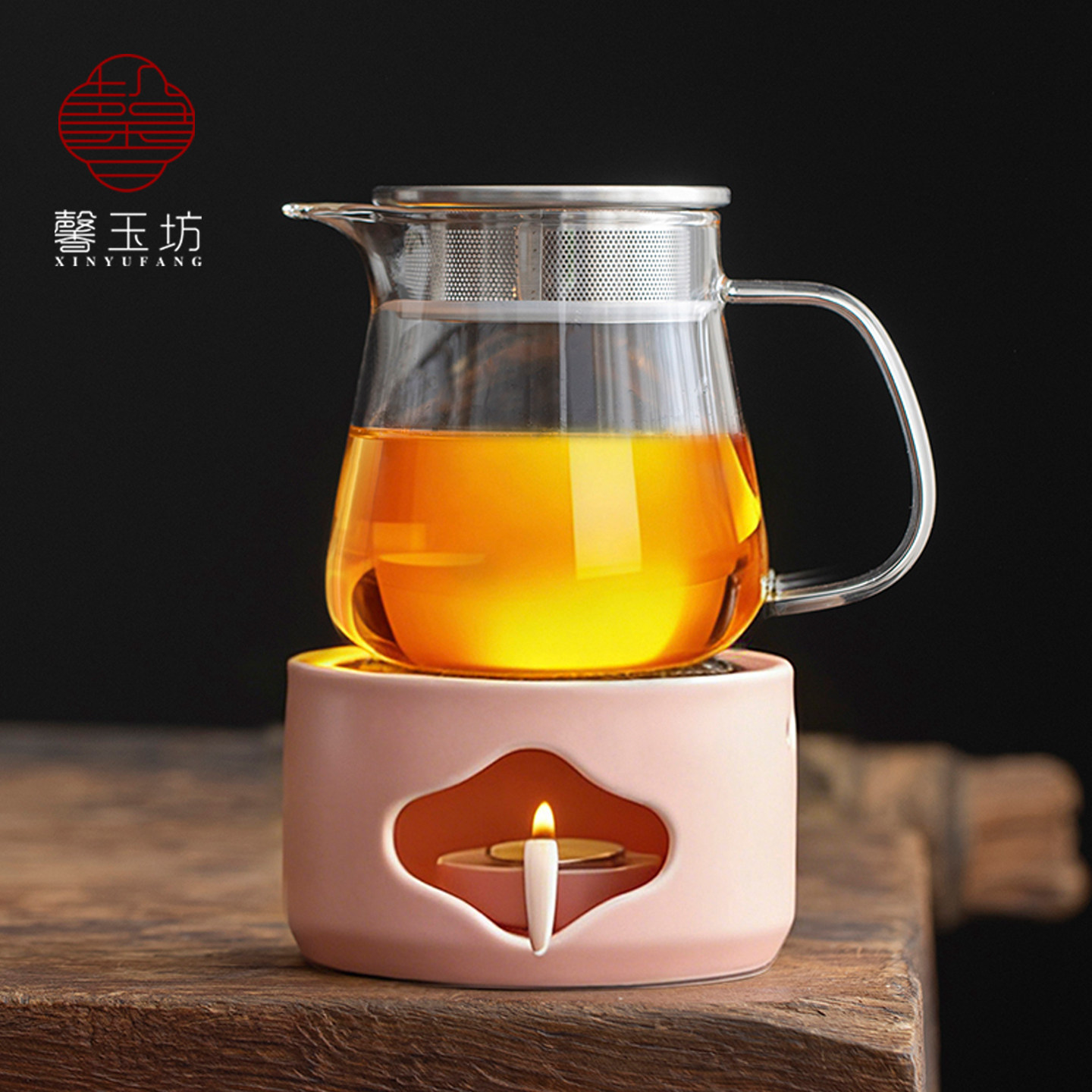 馨玉坊少女心粉色陶瓷温茶炉花茶壶套装冬季茶水保温过滤泡茶壶杯,淘宝优惠券,粉丝福利购,淘宝优惠卷