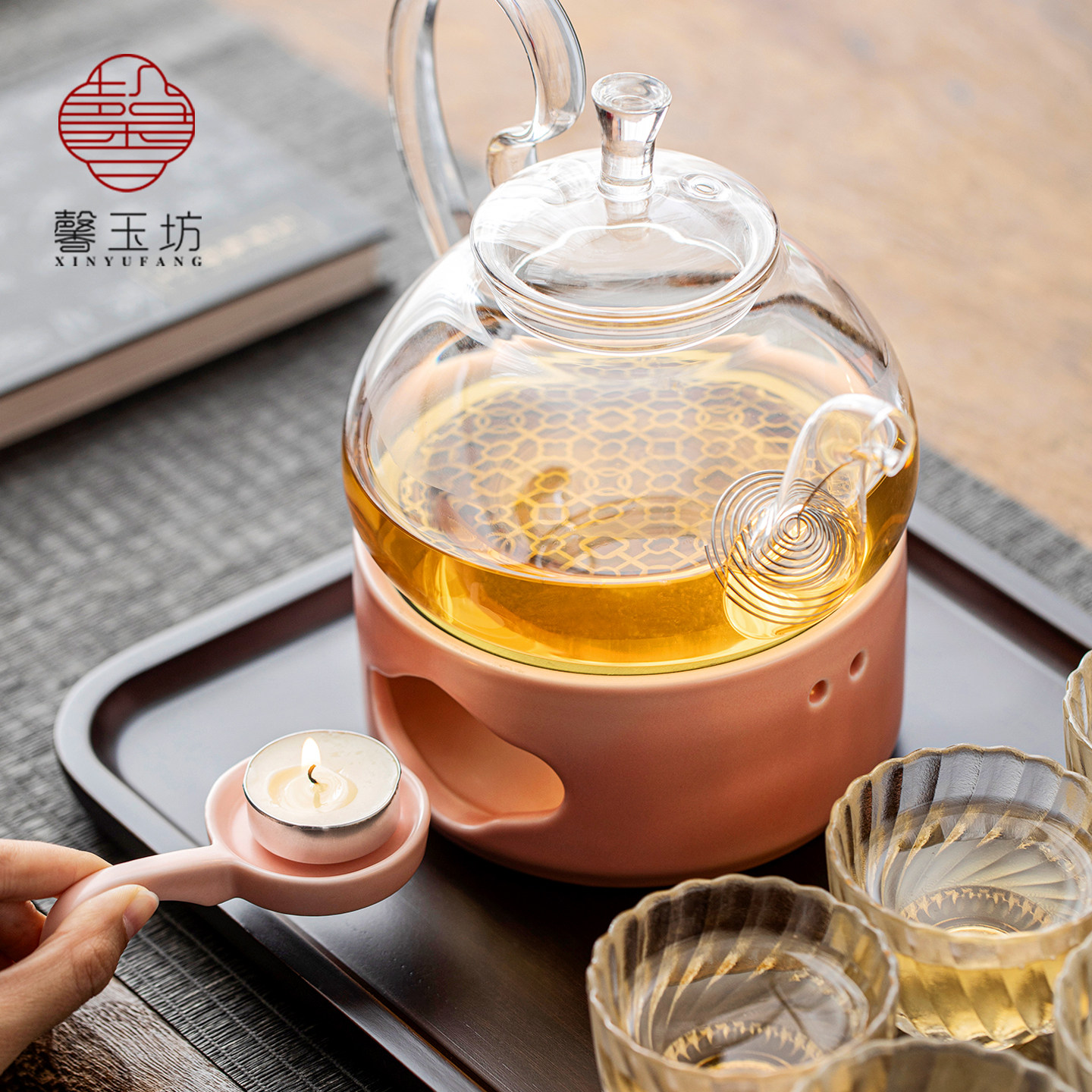 馨玉坊粉色少女心养生壶暖茶炉套装高颜值果茶花茶壶杯蜡烛温茶炉,淘宝优惠券,粉丝福利购,淘宝优惠卷