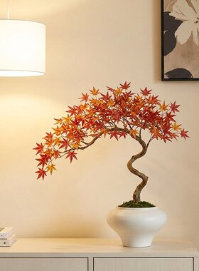 日式枫叶枝花瓶客厅玄关摆件