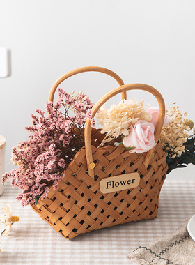 ins田园风小竹编篮子插花野餐