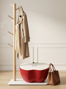 创意苹果造型木质落地衣帽架摆件