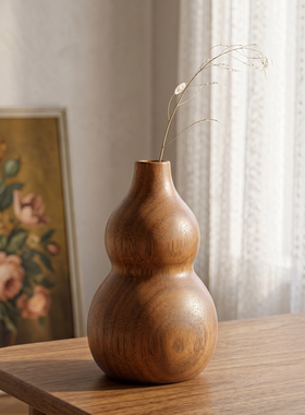 中古风木纹葫芦造型花瓶摆件