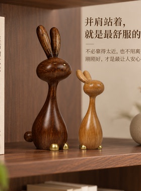 中古风兔子摆件一对酒柜电视柜玄关卧室斗柜高级感小众复古装饰品