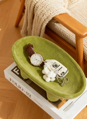 侘寂风绿陶瓷大容量收纳托盘