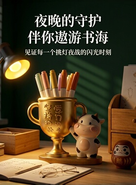 可爱奶牛奖杯笔筒儿童房桌面收纳摆件实用装饰品61六一儿童节礼物