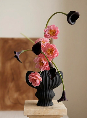 中古风黑色异形陶瓷花瓶插花