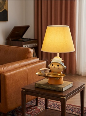 创意珍珠猫台灯摆件女生卧室床头柜高级感装饰品中古风收纳置物架